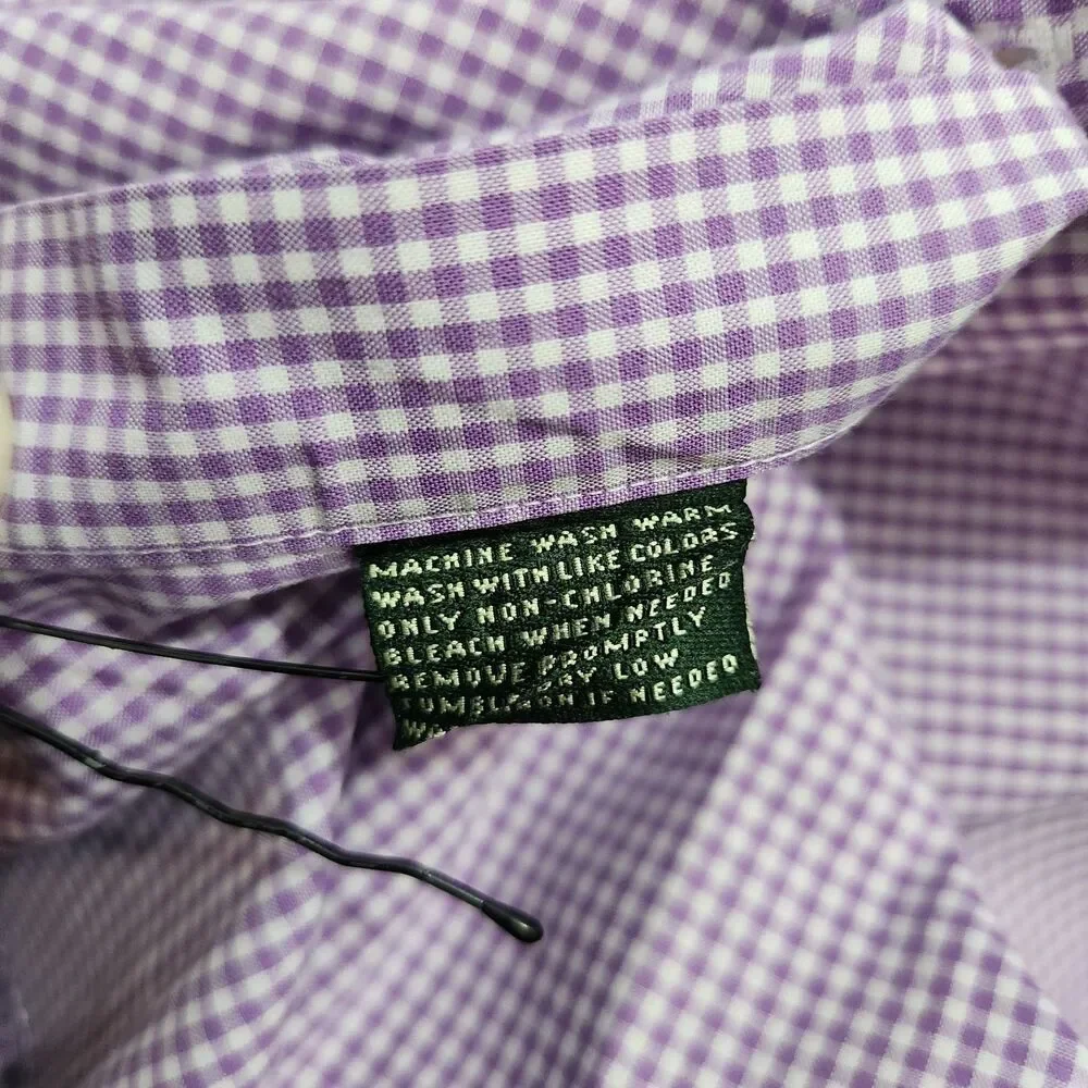Lauren Ralph Lauren Shirt Men 16.5 Purple Check Classic Fit Non Iron Button Down